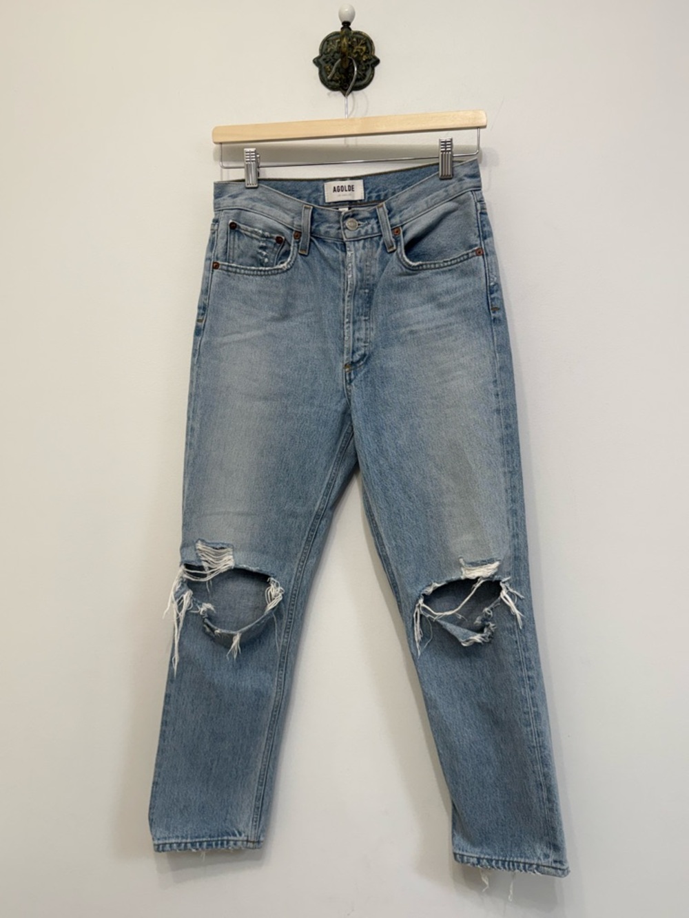 Agolde Riley High Rise Straight Crop Jean Button Fly Distressed Women 26 Cotton